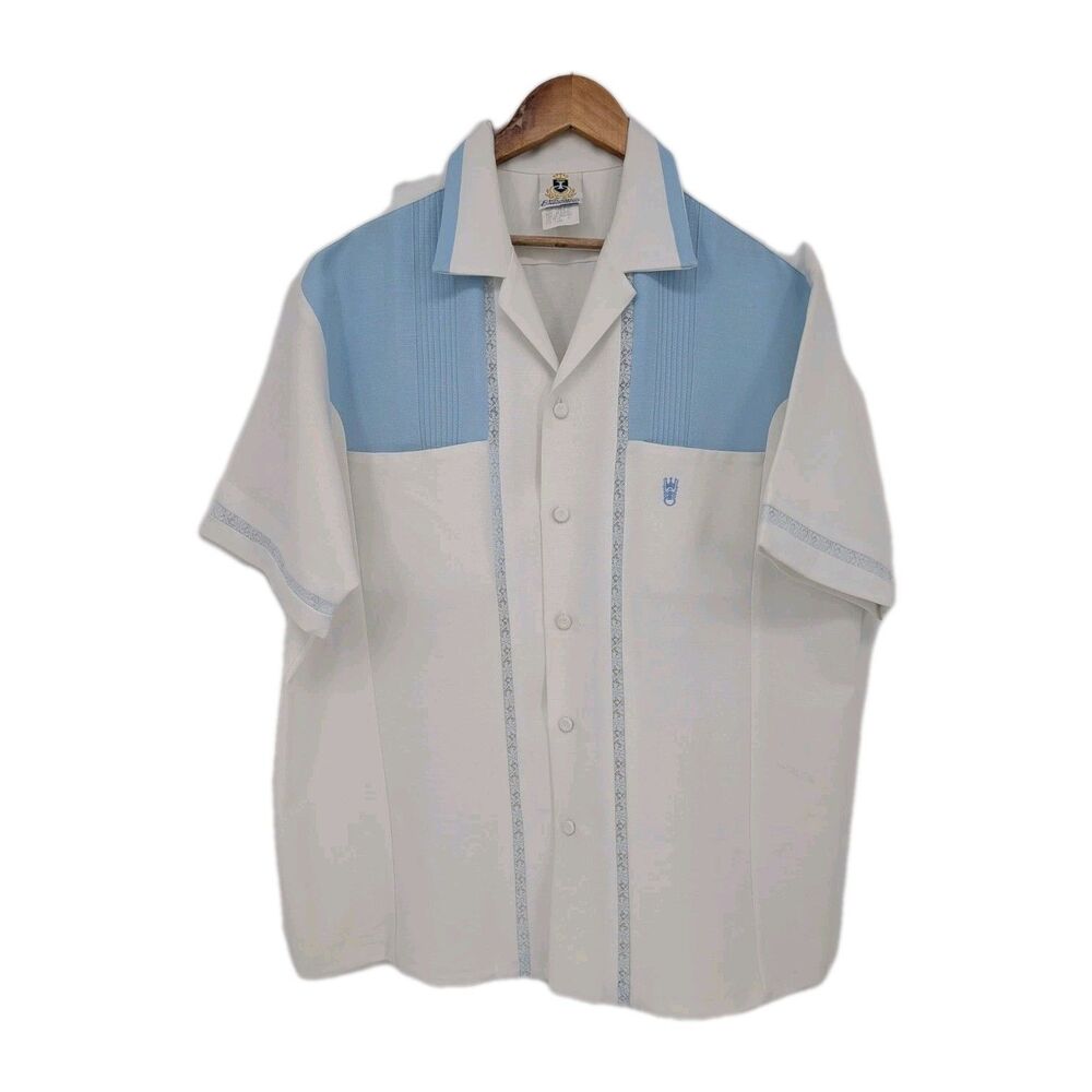 Iolani Executive Vintage Shirt Mens Button Down Blue White XL Collar Hawaii Oahu